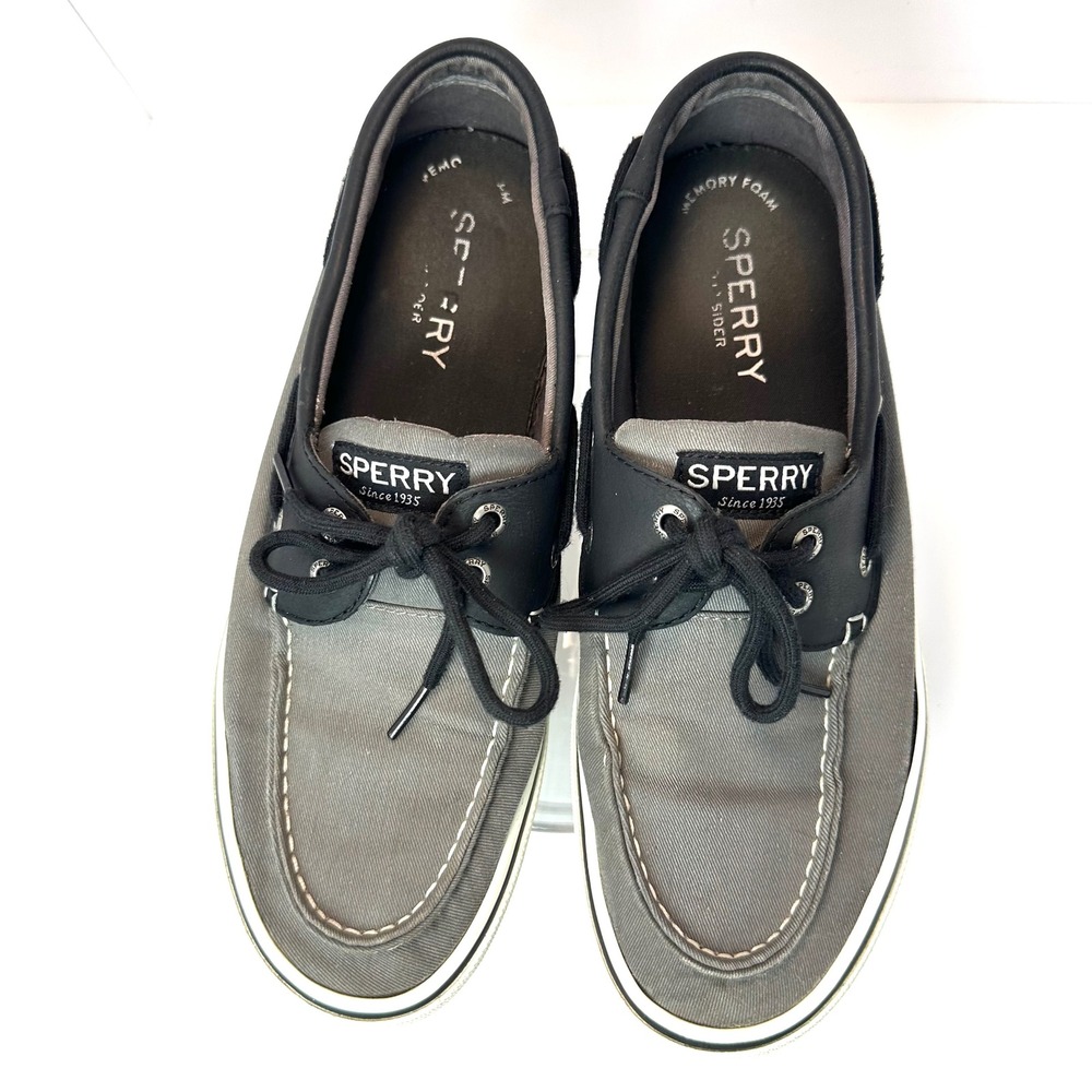 Sperry Top-Sider Mens Grey Black Canvas Leather Boat Shoes‎ STS22946 Size 9